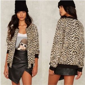 Motel Rocks Women's Leopard Animal Print Bomber Jacket Full Zip Size Medium